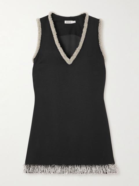 SIMKHAI Darcy embellished crepe mini dress Black