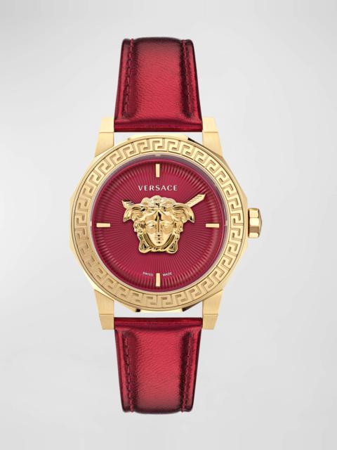 38mm Medusa Deco Watch with Leather Strap, Red