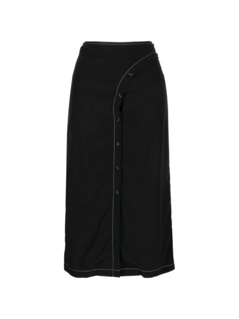 curved-line button midi skirt