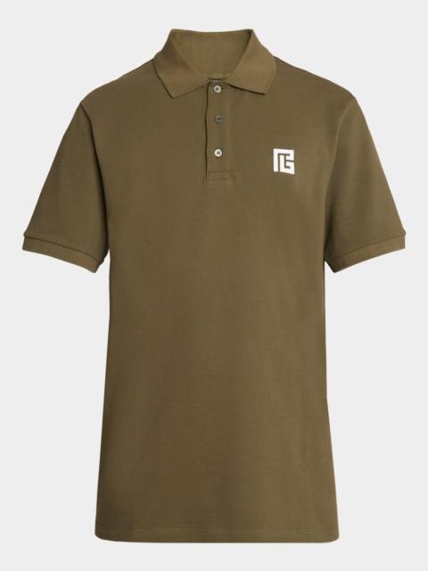 Balmain Men's Small PB Embroidered Polo Shirt