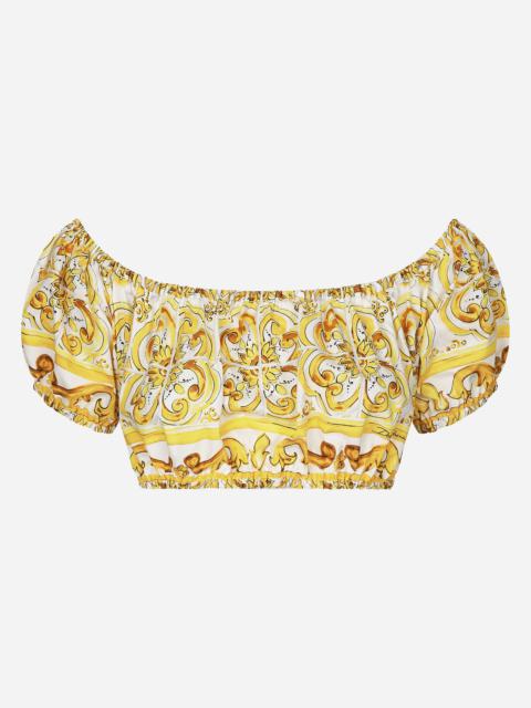 Cotton poplin crop top with majolica print