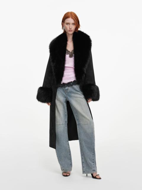 self-portrait Black Jacquard Fur Collar Coat