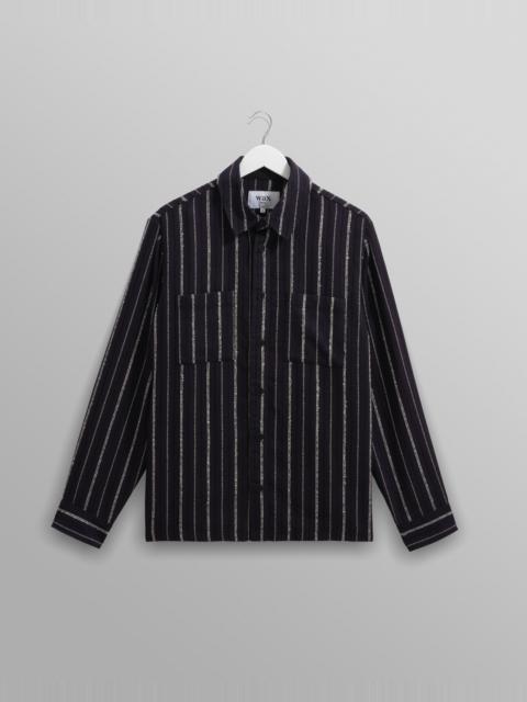 Wax London Whiting - Black And Ecru Radical Stripe Overshirt