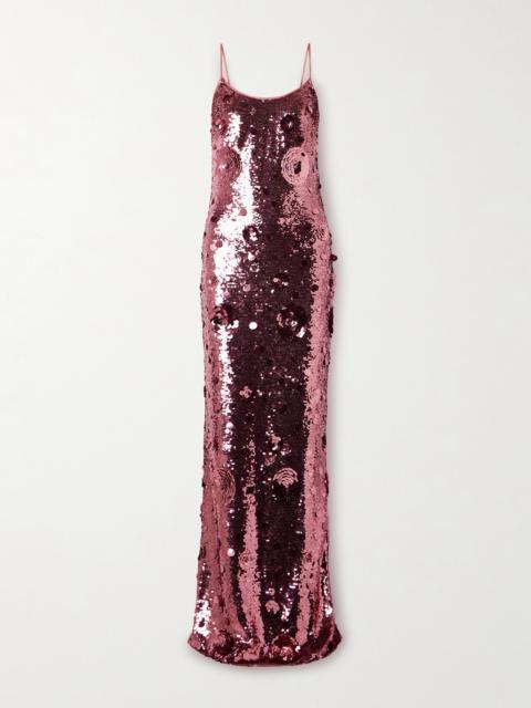 THE NEW ARRIVALS ILKYAZ OZEL Isis In Fleur De Fleurs Sequined Crepe Maxi Dress