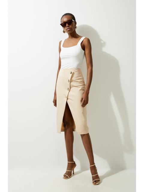 KAREN MILLEN Techno Cotton Woven Pencil Skirt With Gold Clasp