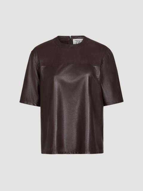 TWP Women's Oversized Leather T-Shirt - Dark Chocolate