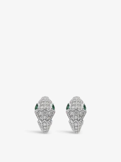 Serpenti Tubolari 18ct white-gold, 3.11ct brilliant-cut diamond and 0.51ct emerald earrings