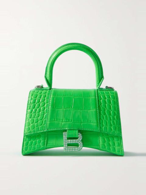 Hourglass XS croc-effect patent-leather tote