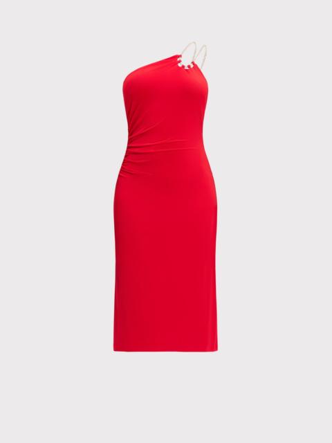 HERVE LEGER STRAPPY JERSEY MIDI DRESS W CRYSTAL TRIM