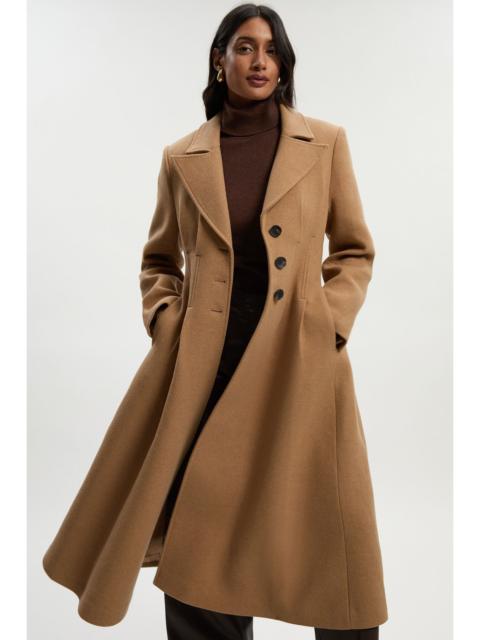 KAREN MILLEN Wool Corset Detail Full Skirted Tailored Maxi Coat