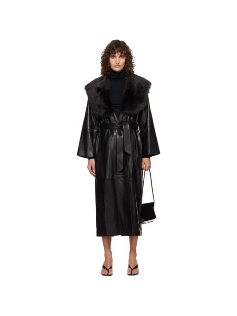 NOUR HAMMOUR Black Briona Leather Coat
