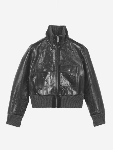The Kooples BLACK DISTRESSED LEATHER CROPPED JACKET