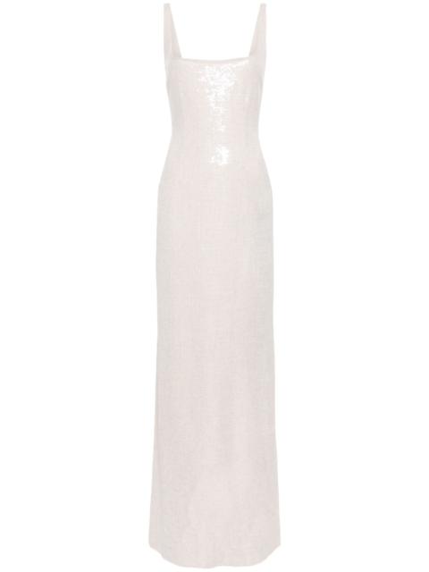 Neutral Electra Sequin-Embellished Gown