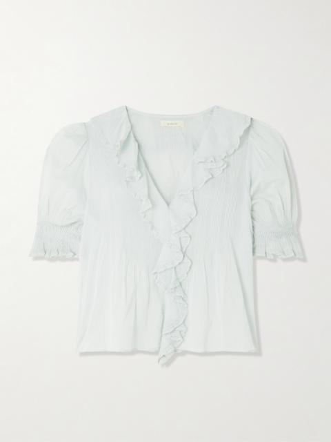 DÔEN Henri Ruffled Pintucked Organic Cotton-voile Top