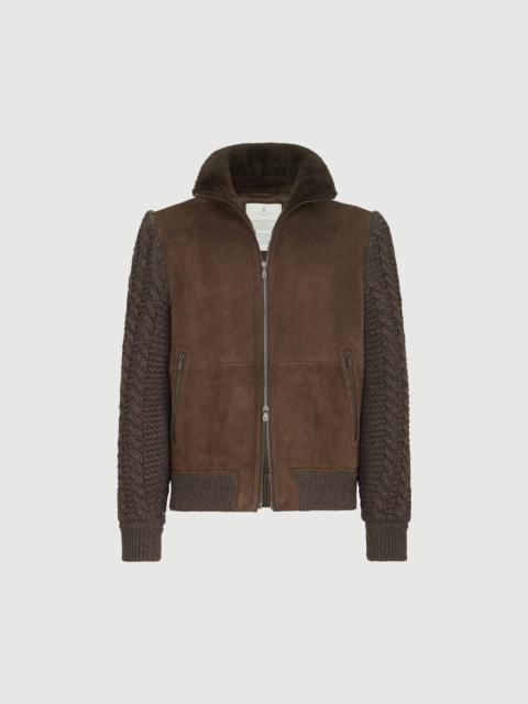 Brunello Cucinelli Suede shearling and cashmere knit bomber jacket with Thermore® padding