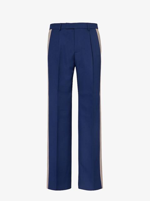 Brand-appliqué pressed-crease straight-leg regular-fit woven trousers