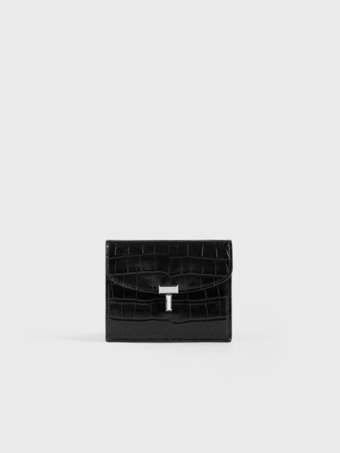 TOTEME T-lock croco-embossed cardholder black