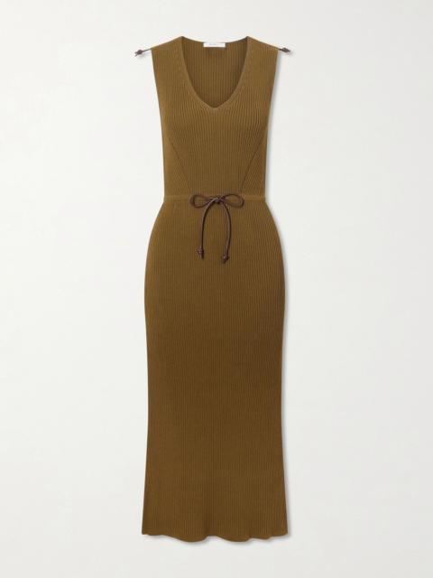Max Mara Fado cotton-blend ribbed-knit midi dress Light brown