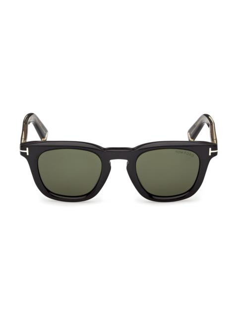 TOM FORD Men's Icon 48MM Square Sunglasses - Shiny Black Green