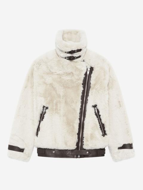 The Kooples ECRU FUR-EFFECT AVIATOR JACKET