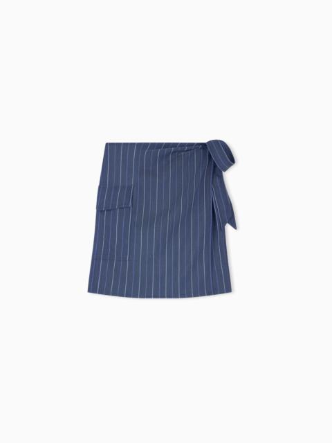 EMPORIO ARMANI UNLINED WRAP SKIRT IN STRIPED JACQUARD DENIM WITH A BELT