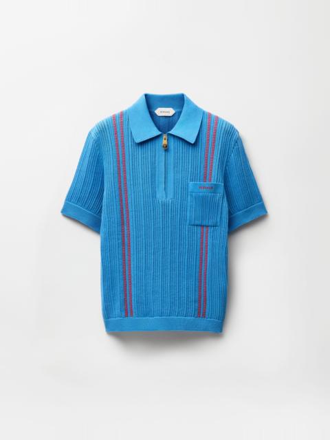 VERSACE Embroidered Logo Cotton Knit Polo Shirt