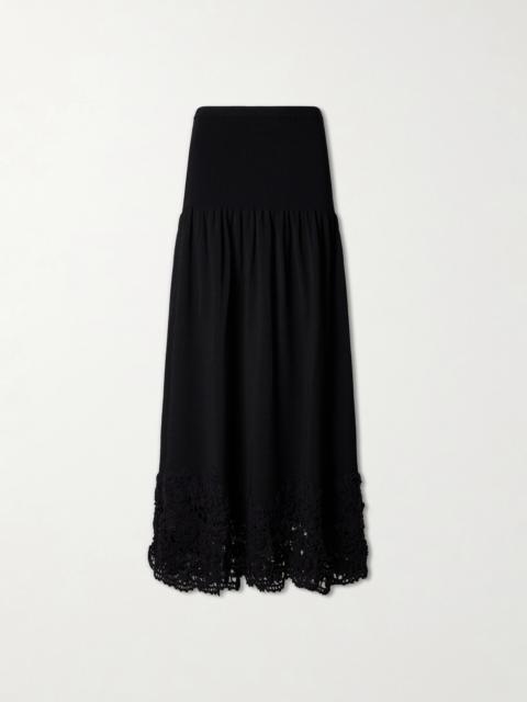 ULLA JOHNSON Leona Crochet-trimmed Ribbed Midi Skirt