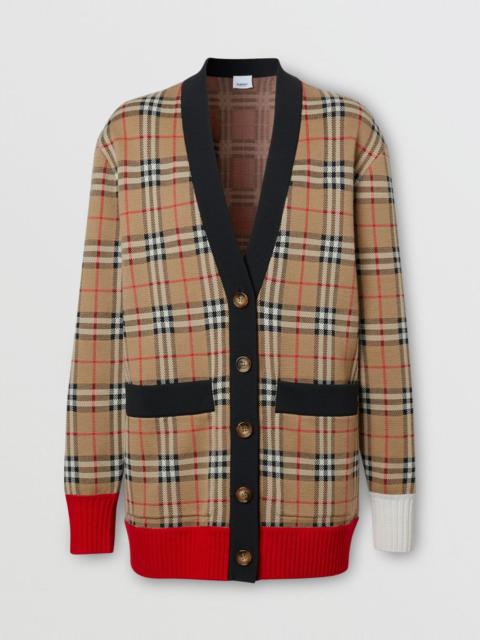 Vintage Check Merino Wool Blend Jacquard Cardigan