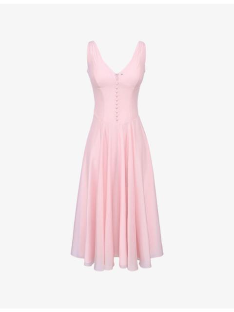 House of CB Samira Button-Embellished Chiffon Midi Dress
