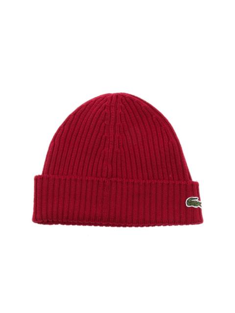LACOSTE logo-patch ribbed-knit beanie