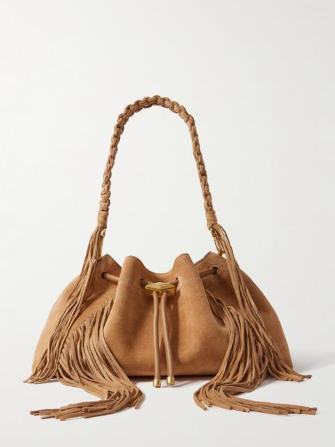 JIMMY CHOO Bon Bon Embellished Fringed Suede Bucket Bag
