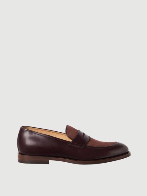 Brunello Cucinelli Polished calfskin and suede penny loafers