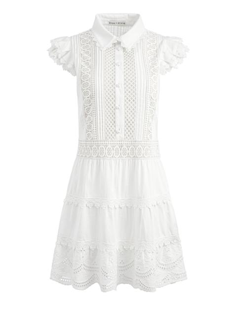 Alice + Olivia MEEKO EMBROIDERED RUFFLED SLEEVE SHIRT DRESS