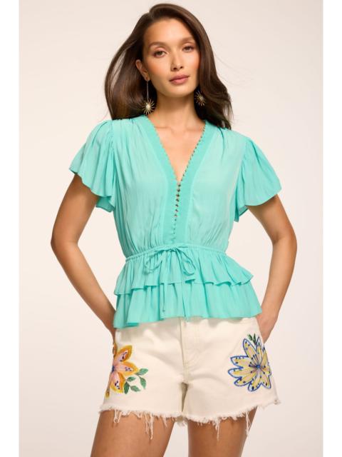 RAMY BROOK Emberly Embellished Short Sleeve Top