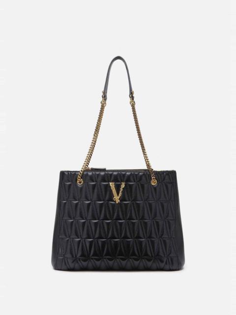 VERSACE Virtus Quilted Leather Large Tote Bag