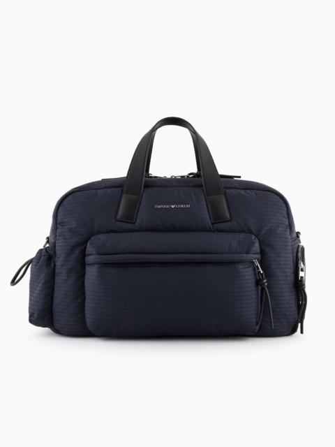 EMPORIO ARMANI NYLON DUFFEL BAG WITH ALL-OVER JACQUARD LOGO LETTERING