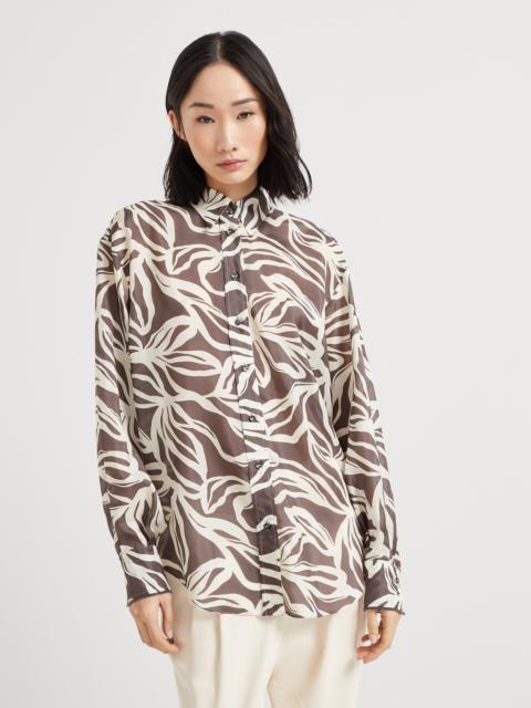 Brunello Cucinelli Silk floral print pongée shirt with shiny cuffs