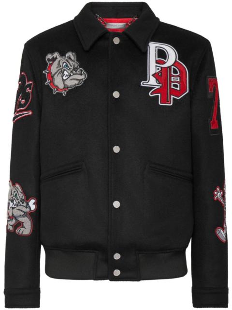 PHILIPP PLEIN logo-patch spread-collar bomber jacket