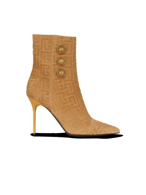 Debossed suede Roni ankle boots with Balmain monogram