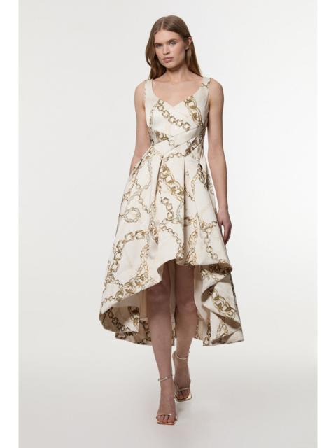 KAREN MILLEN Structured Viscose Satin Chain Print Tailored Prom Maxi Dress
