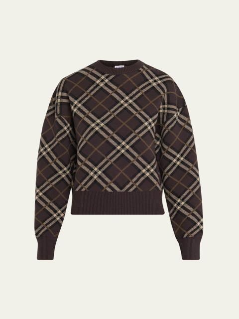 Burberry Gillian Check Wool-Cashmere Crewneck Sweater