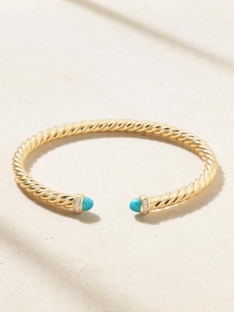 DAVID YURMAN Cablespira Flex 18-karat Gold, Turquoise And Diamond Cuff