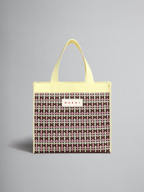 Marni LIGHT YELLOW BROWN AND PINK JACQUARD SHOPPING BAG