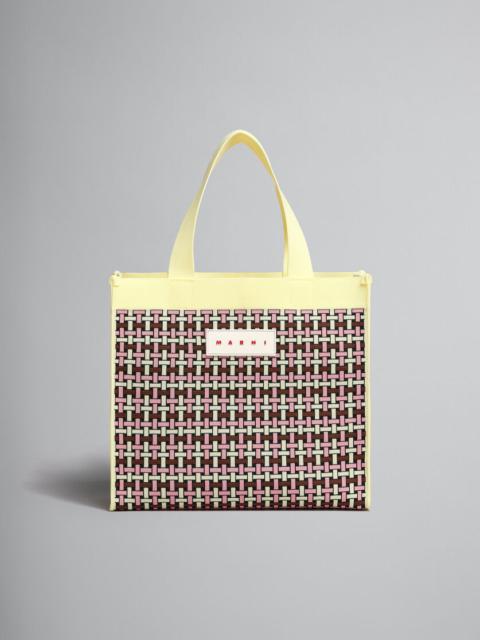 LIGHT YELLOW BROWN AND PINK JACQUARD SHOPPING BAG