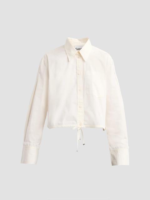 GANNI Women's Stretch Cotton Cropped Bowling Shirt - Egret