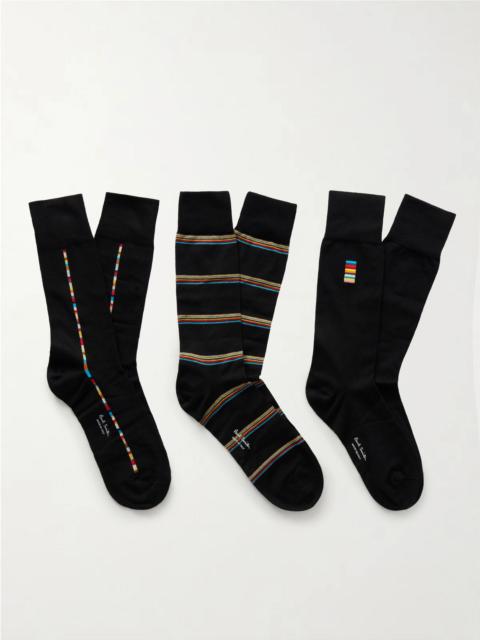 Paul Smith Pack of Three Striped Cotton-Blend Socks