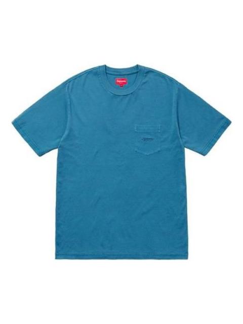 Supreme SS18 Overdyed Pocket Tee Washed Dark Blue Logo Tee SUP-SS18-144