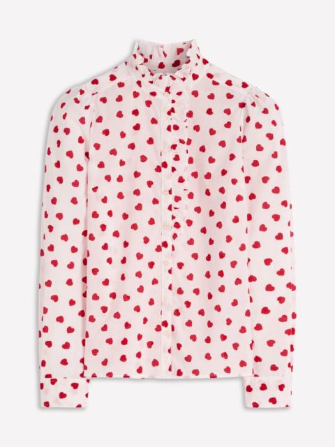 BODEN Isabel Ruffle Cotton Shirt-Ivory, Heart Confetti