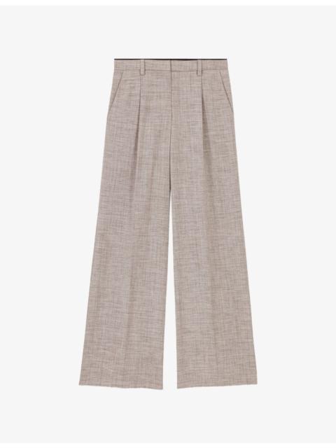 maje Pintuck-seam mid-rise wide-leg woven trousers