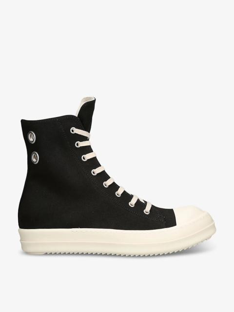 Eyelet-embellished canvas high-top trainers